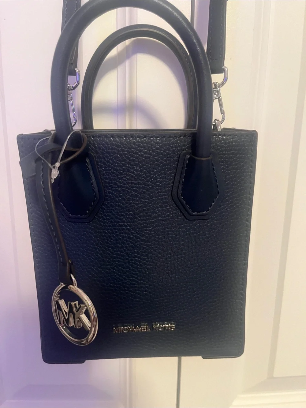 MICHAEL KORS Navy Pebbled Leather Mini Crossbody Satchel Tote New Retail $348